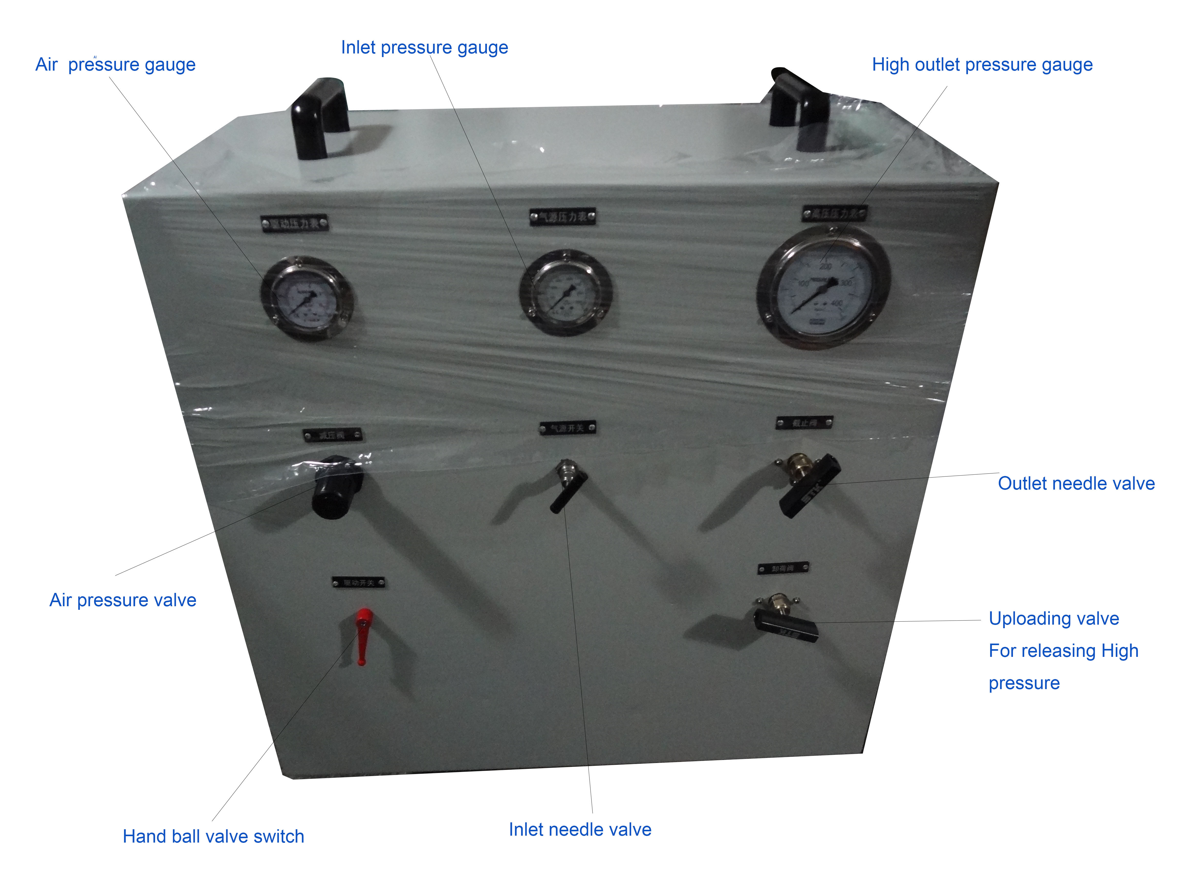 USUN Model:US-GBD-B 160mm driven white cabinet pneumatic gas booster system with pressure gauges ,valves and stainless steel tubes 