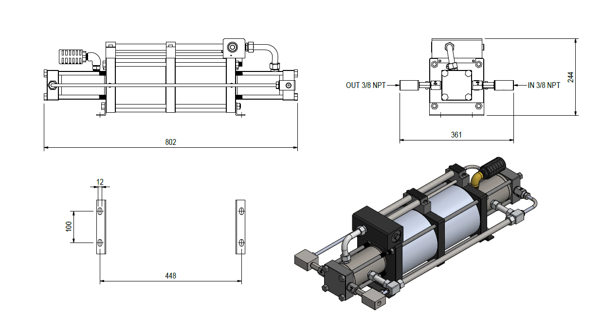 USUN Model:2GBD 160mm driven Double acting ,double driven air driven gas booster pump for nitrogen /helium gas refilling 