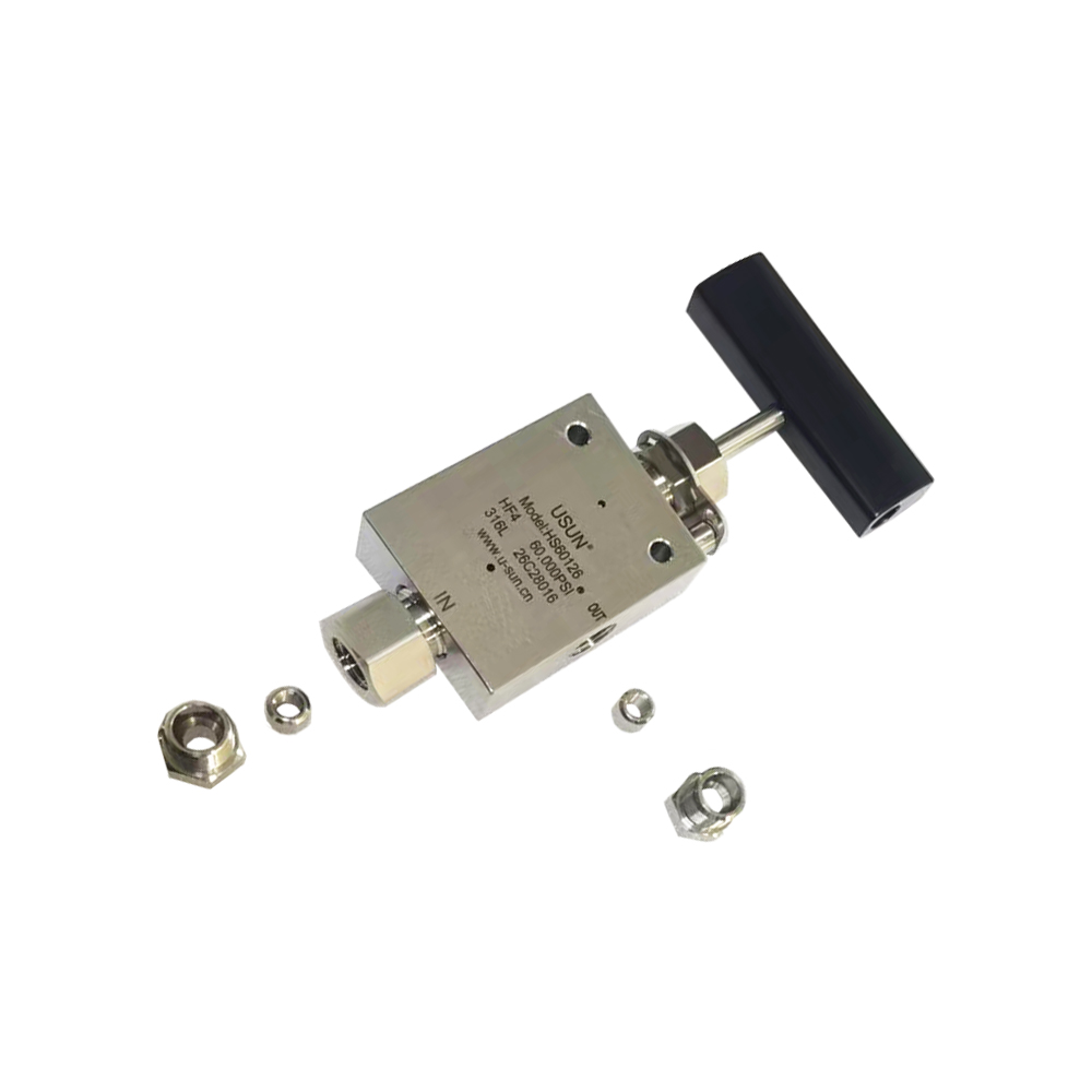 USUN Model: HS60126 O.D.1/4'' Ultra High Pressure 60000 Psi Replaceable Seat 2-Way Angle Type Manual Needle Valve 
