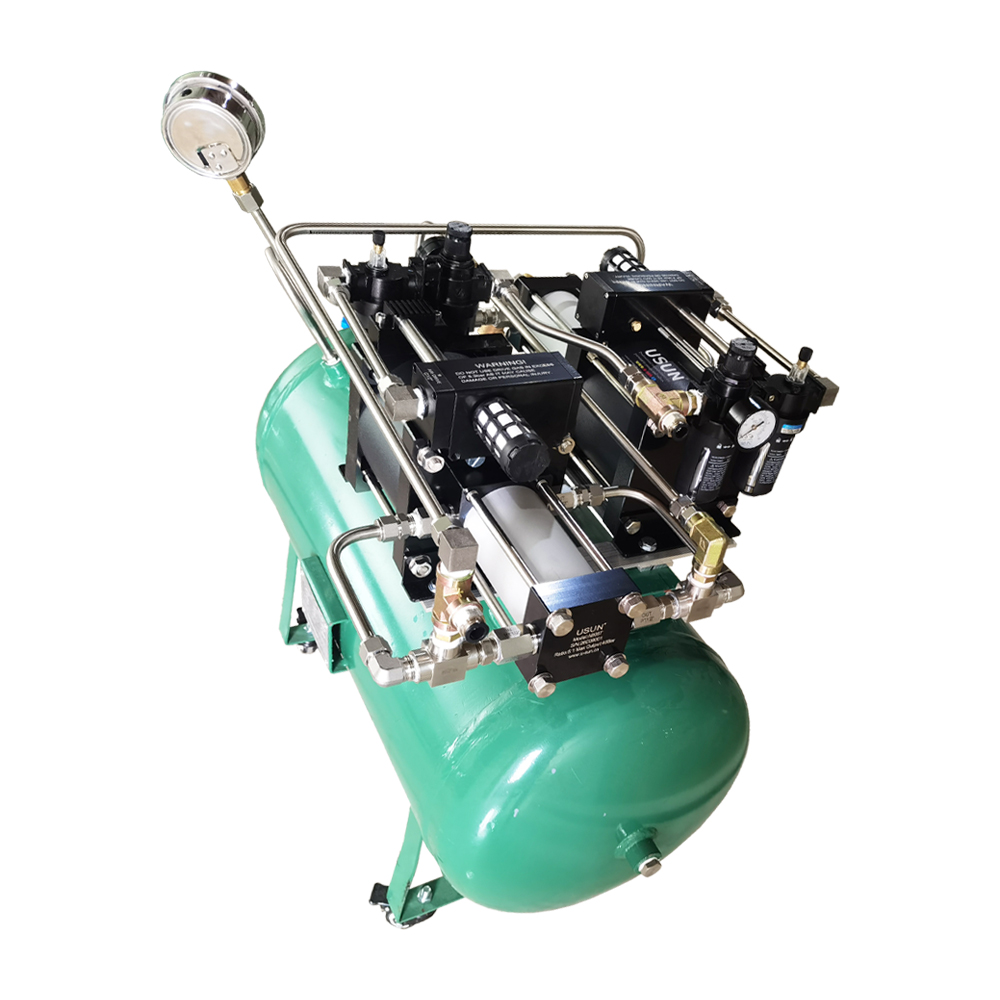 USUN Model:AB05T-2-100L Double Pneumatic Air Pressure Booster Pump System with 100L Tank for Laser Cutting Machine Application 