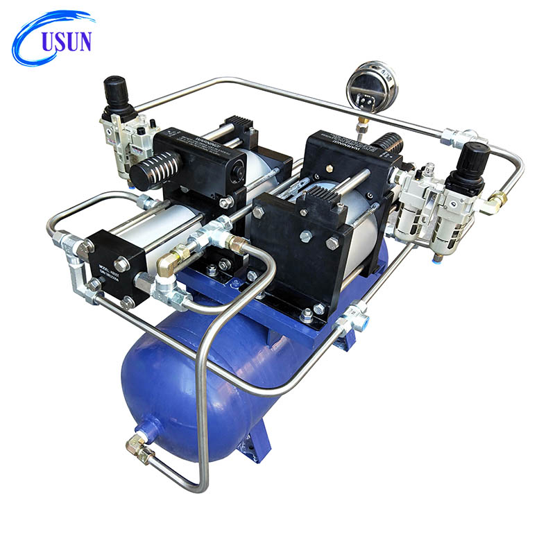 USUN Model:AB05T-2B-40L 6-30 Bar double pneumatic air pressure booster pump system with 40L tank for laser cutting machine application 