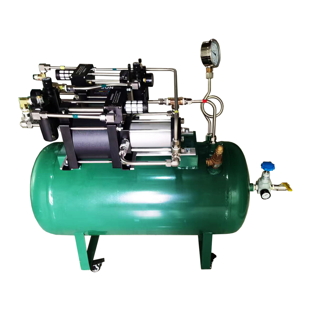 USUN Model:AB05T-2-100L Double Pneumatic Air Pressure Booster Pump System with 100L Tank for Laser Cutting Machine Application 