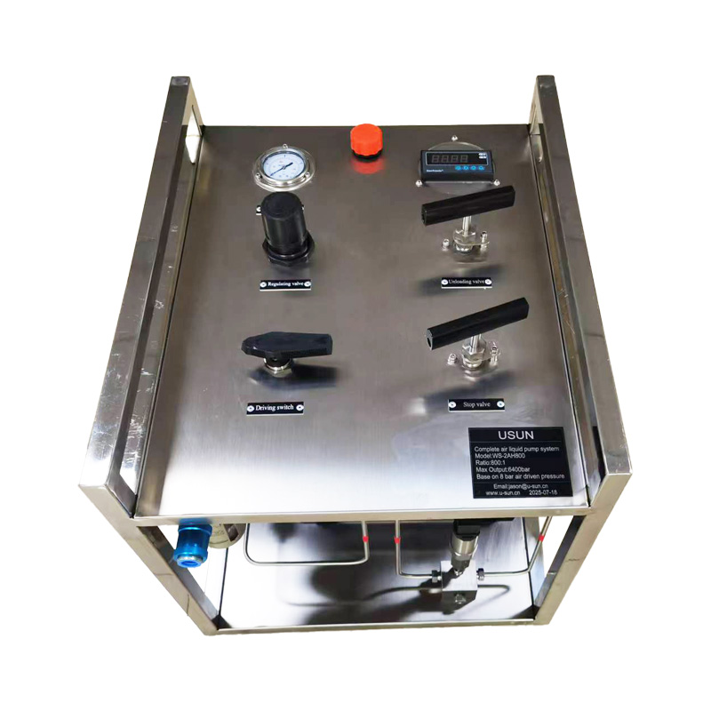 USUN Model:WS-2AH Middle Size 160MM Driven Double Head Single Acting High Flow Air Driven Hydraulic Pressure Test System for Burst Testing Machine