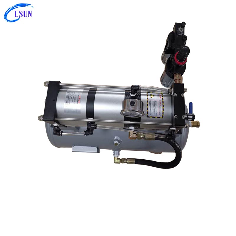 USUN Model:AB03--40L 8-24 Bar output 100 MM driven cost effective Pneumatic air booster pump system with HP gauges and valves for cylinder testing 