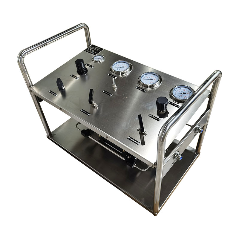 USUN Model:US-GBT Double stage air driven nitrogen gas booster testing pump system with high pressure regulator valve and SS frame