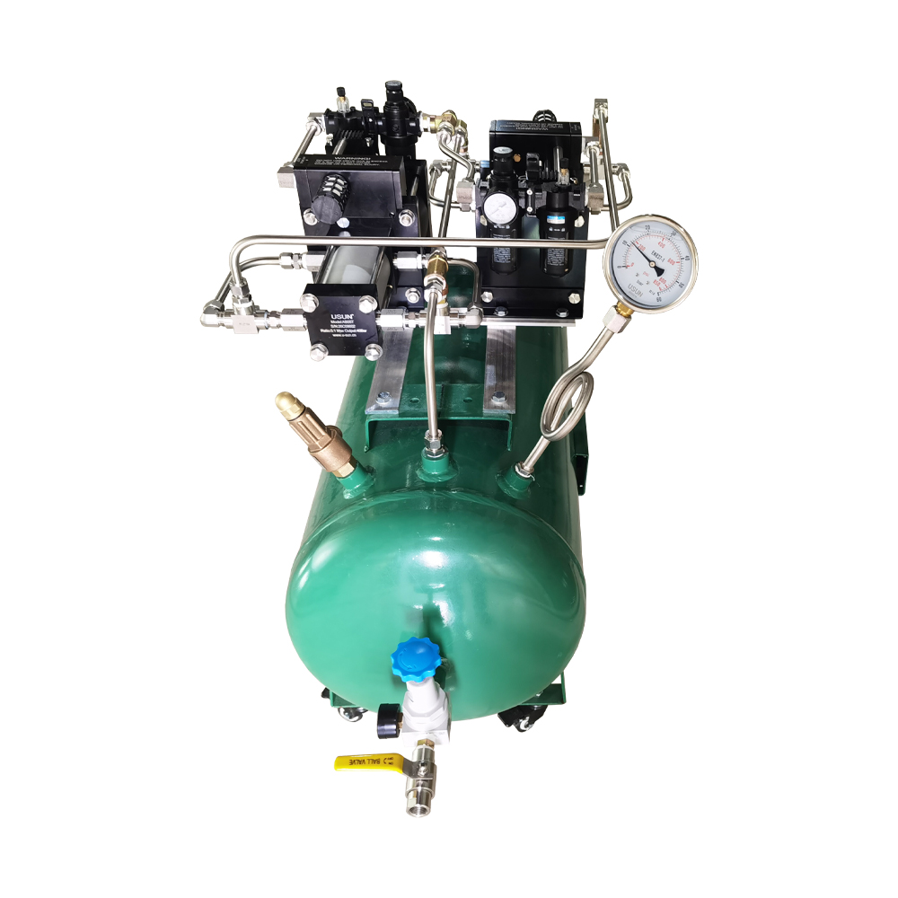 USUN Model:AB05T-2-100L Double Pneumatic Air Pressure Booster Pump System with 100L Tank for Laser Cutting Machine Application 