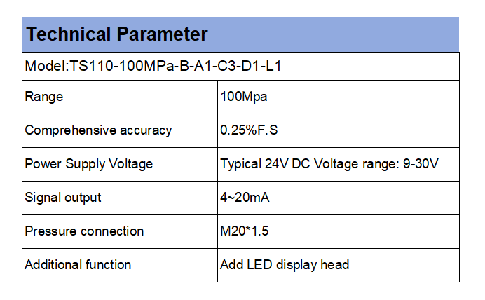 TS110-400МРa-B-A1-C3-D1-L1参数表