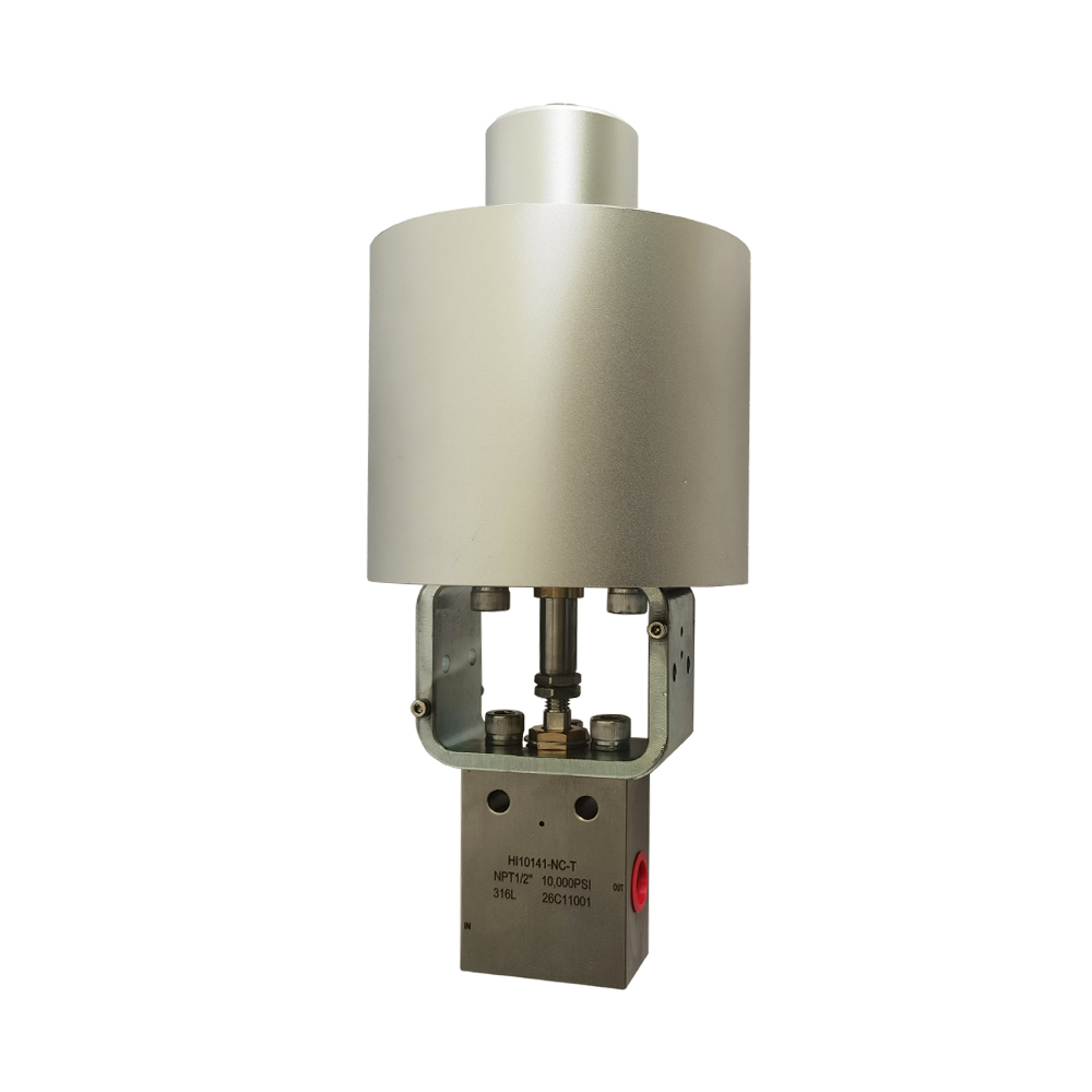 USUN Model : HI10141-NC-T 10K Psi 2-Way Straight Normally Closed Sent Air Operated Needle Valve with NPT1/2 Female Thread