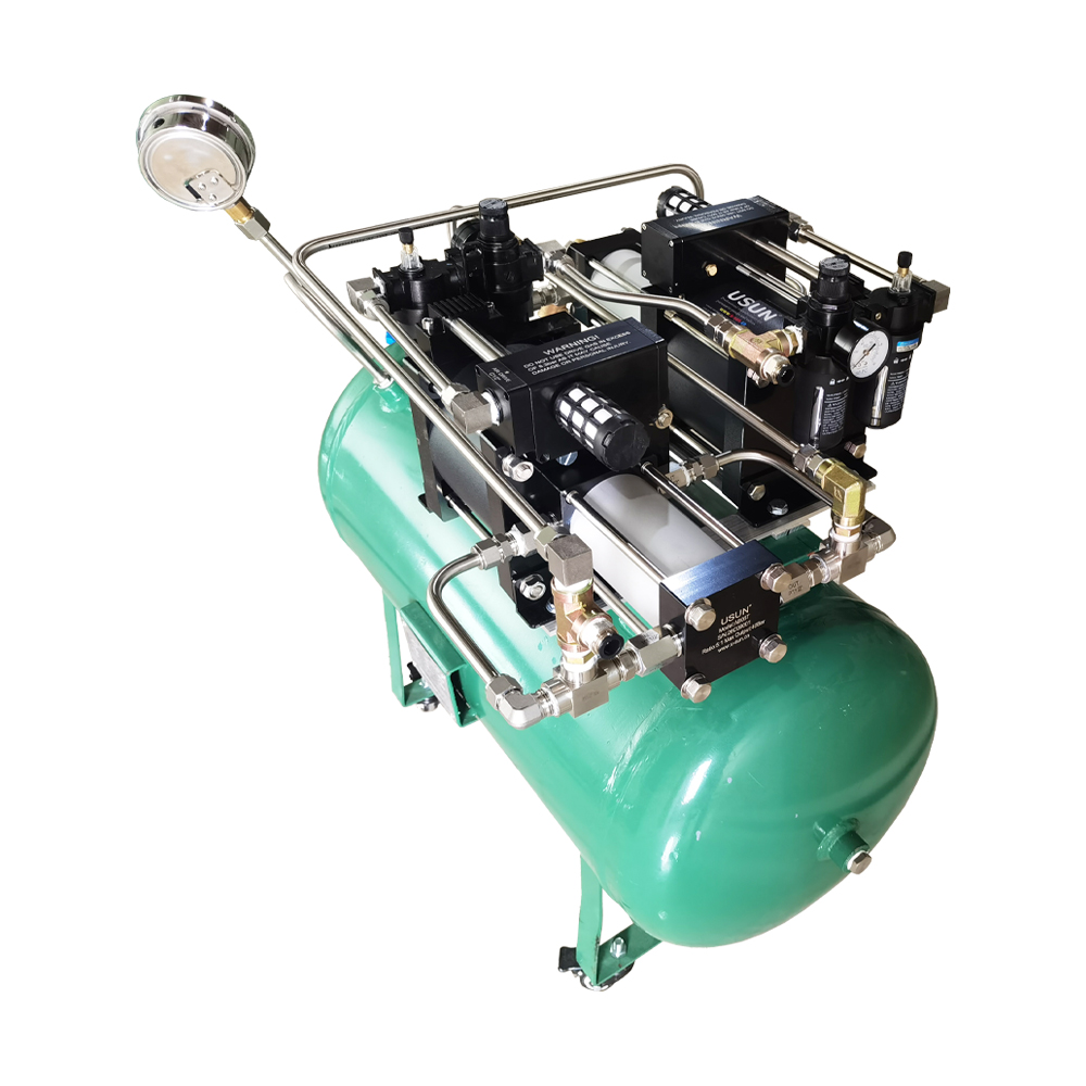 USUN Model:AB05T-2-100L Double Pneumatic Air Pressure Booster Pump System with 100L Tank for Laser Cutting Machine Application 