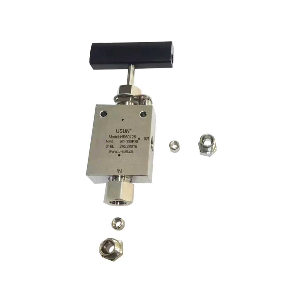 USUN Model: HS60126 O.D.1/4'' Ultra High Pressure 60000 Psi Replaceable Seat 2-Way Angle Type Manual Needle Valve 